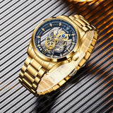 LIGE Fashion Quartz Watches For Men Gold Skeleton Retro Men Watch Top Brand Luxury Sport Waterproof Watch Men Relogios Masculino