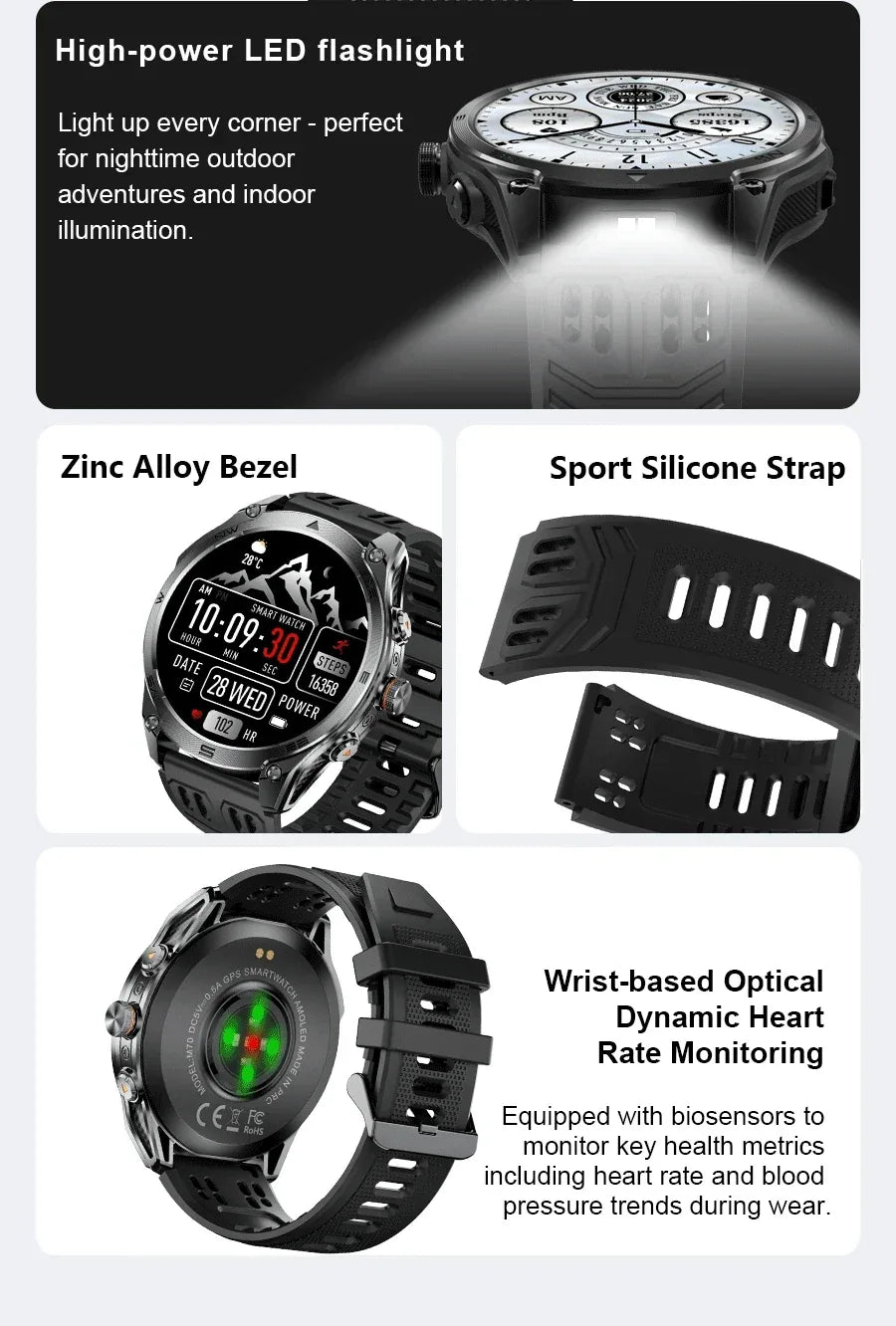 2025 New Military T-Rex 3 Ultra GPS Smart Watch 1000mAh Battery 10ATM Waterproof Compass Flashlight Sports trackr Smartwatch Men - Wear444