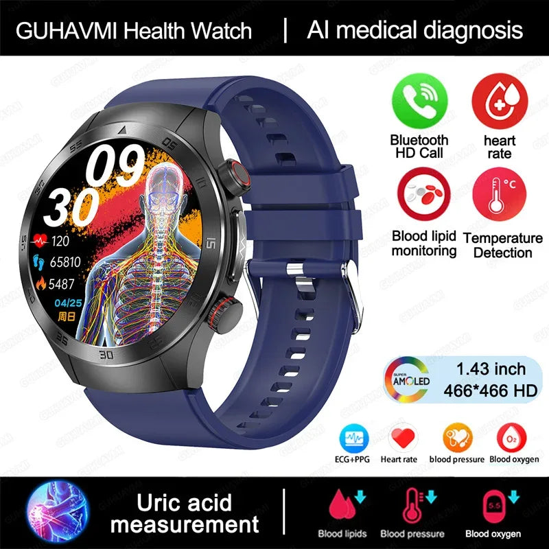 For Xiaomi Precise Laser Therapy Bracelet Uric Acid Blood Lipid ECG+PPG Health Smart Watch Bluetooth Call Smartwatches 2025 New - Wear444