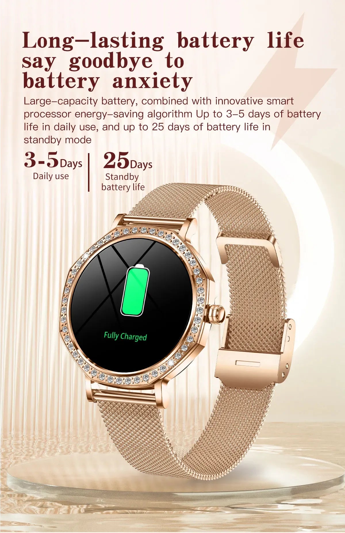 2025 New Ladies' Fashion Smartwatch Diamond Frame HD AMOLED Screen Bluetooth Call Health Monitoring Waterproof Smart Watch Gift - Wear444