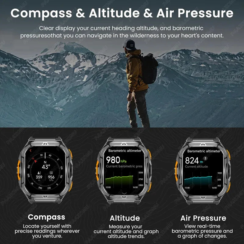 2025 New GPS Smart Watch Men 1.96-inch HD AMOLED Screen Compass Bluetooth Call 5ATM Waterproof Sport Smart Watch for Android iOS - Wear444