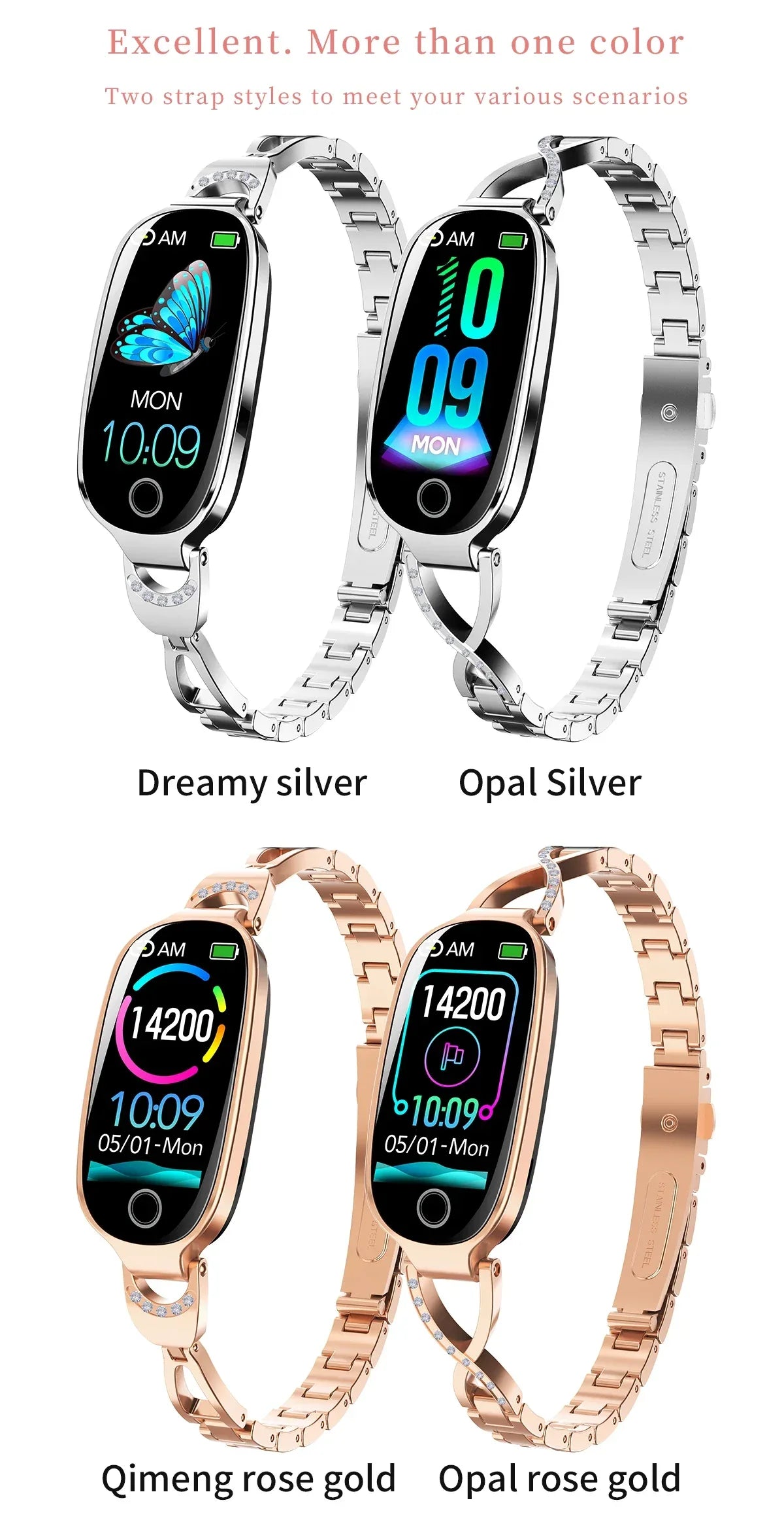 Fashion Smart Watch for Women With Metal Case Strap Bluetooth Calls Femel Menstrual Reminder Heart Rate Blood Pressure Monitor - Wear444