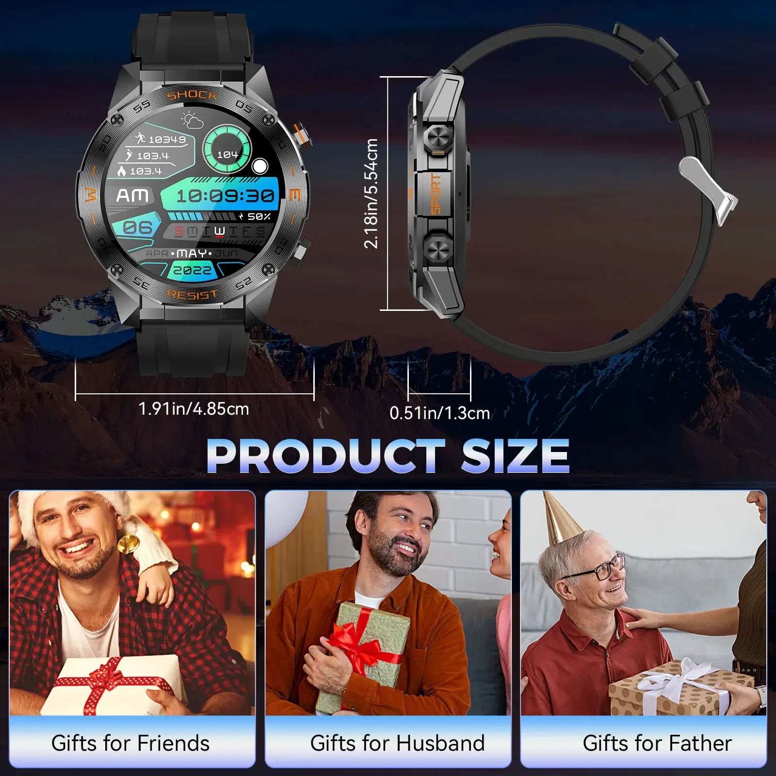 LaNikar New Military Smart Watch for Men1.46"Fitness Tactical Smartwatch with Multiple Sports Modes Heart RateSpO2 Sleep Tracker - Wear444