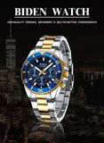 BIDEN Mens Chronograph Stainless Steel Strap Waterproof Date Quartz Watch, Business Casual Wrist Watches