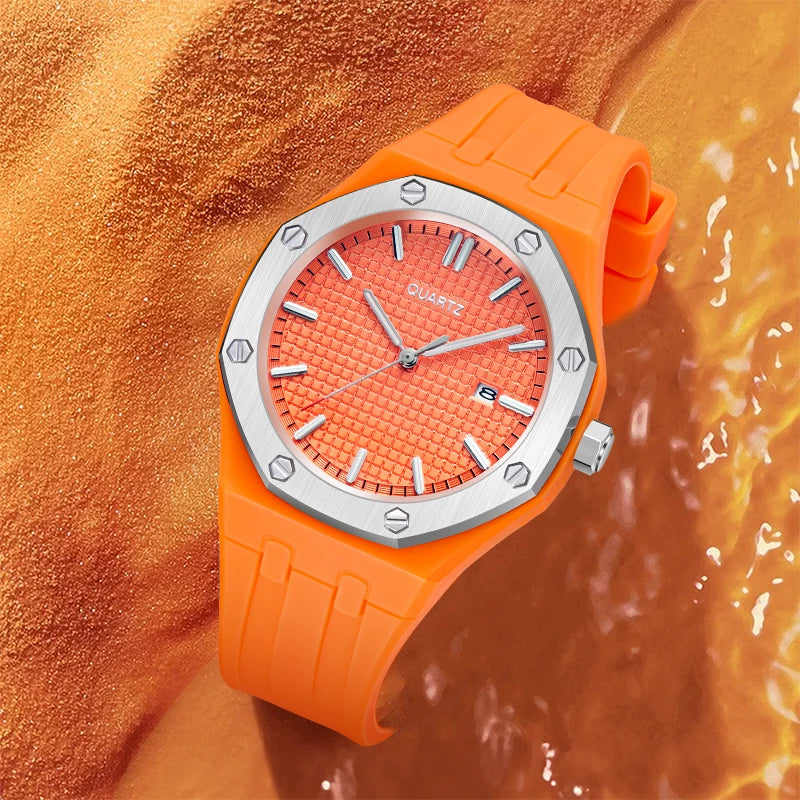 Fashion Men's Quartz Sports Watch Alloy Graduated Dial Silicone Strap Waterproof Quartz Watch with Date Unisex
