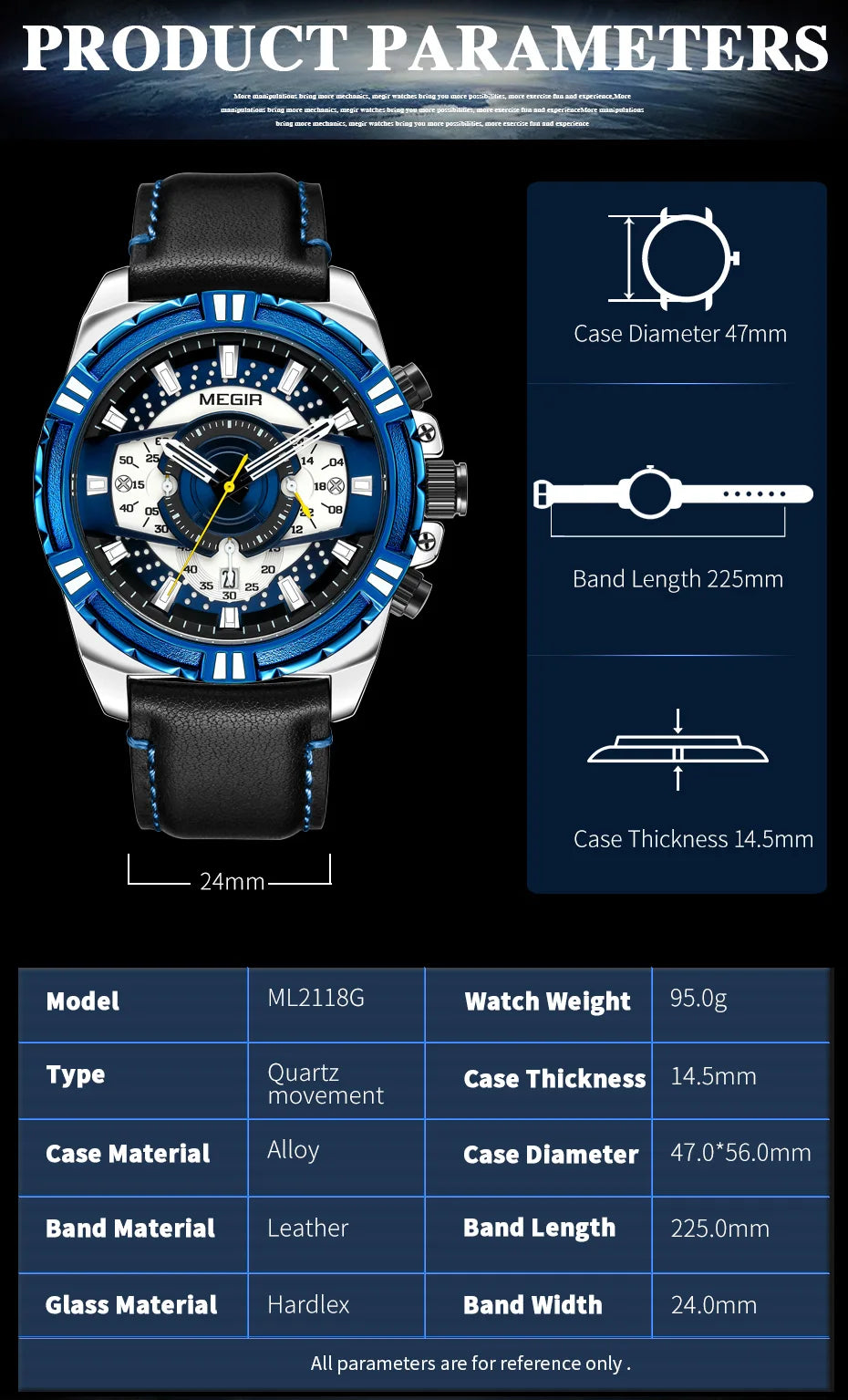 MEGIR Luxury Chronograph Watch - Leather Belt Luminous Sports Business