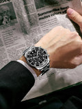 BIDEN Mens Chronograph Stainless Steel Strap Waterproof Date Quartz Watch, Business Casual Wrist Watches