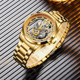 LIGE Fashion Quartz Watches For Men Gold Skeleton Retro Men Watch Top Brand Luxury Sport Waterproof Watch Men Relogios Masculino