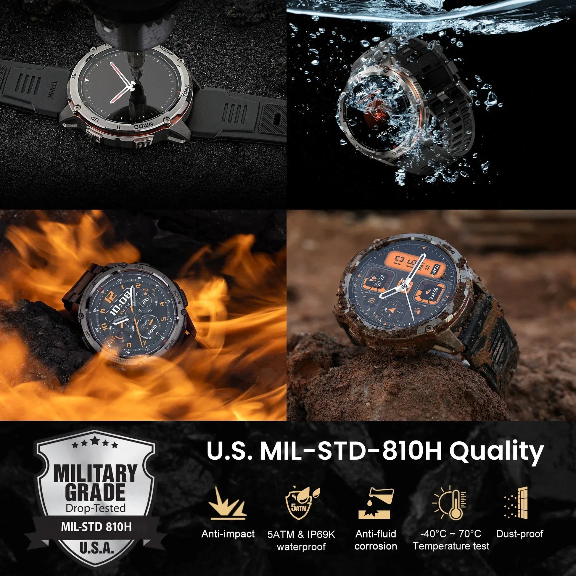 KOSPET TANK T3 Ultra 2 GPS Smart Watch for Men Bluetooth Call 5ATM IP69K Waterproof Men's Watch Stainless Steel Health Monitor - Wear444