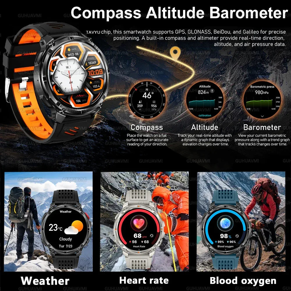 Military Men T-Rex3 Ultra GPS Track Smart Watch 1100mAh Battery Bluetooth Call Waterproof Flashlight Compass Outdoor Smart watch - Wear444