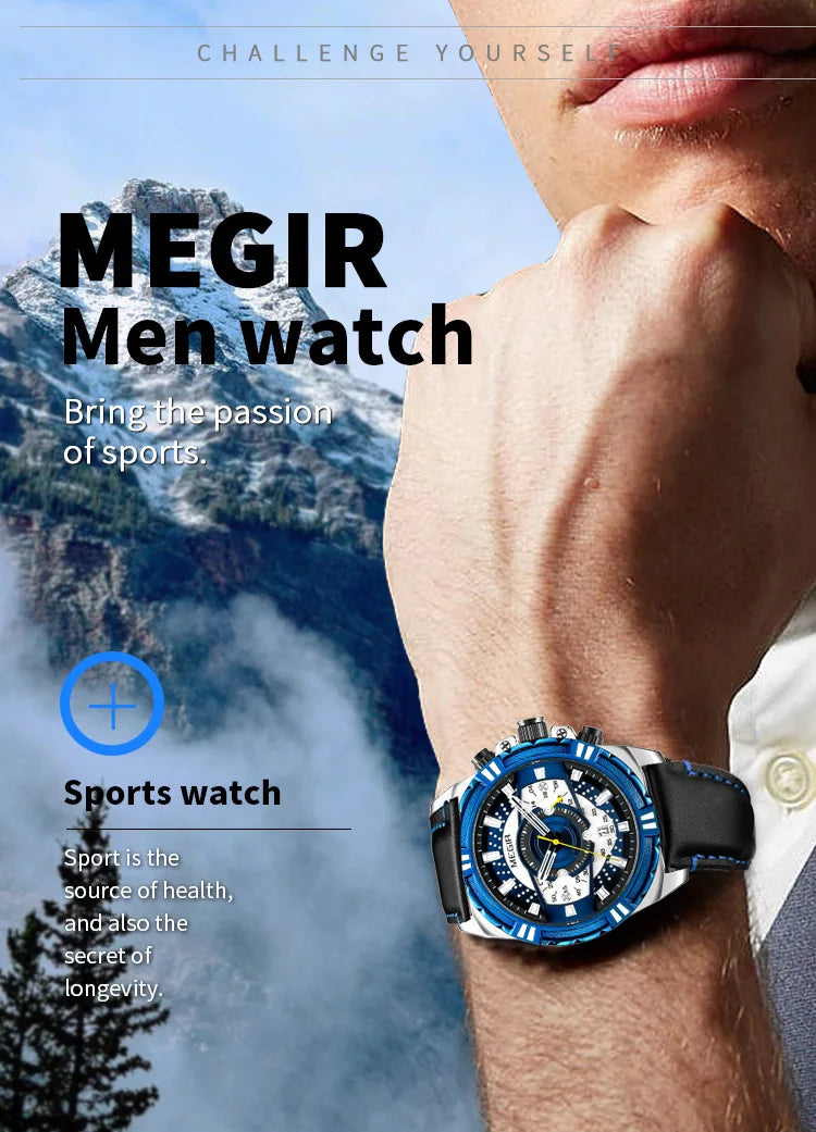 MEGIR Luxury Chronograph Watch - Leather Belt Luminous Sports Business