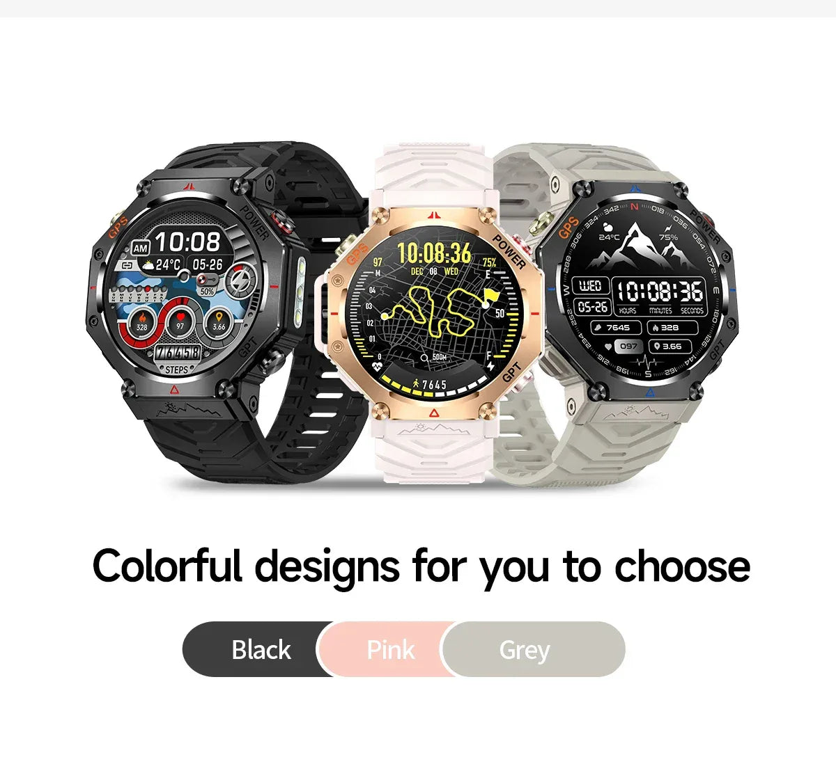 Military Smart Watch T-Rex 3 Bulit-in GPS Compass Altimeter Barometric 10ATM IP69K Waterproof AMOLED Bluetooth Call Smart watch - Wear444
