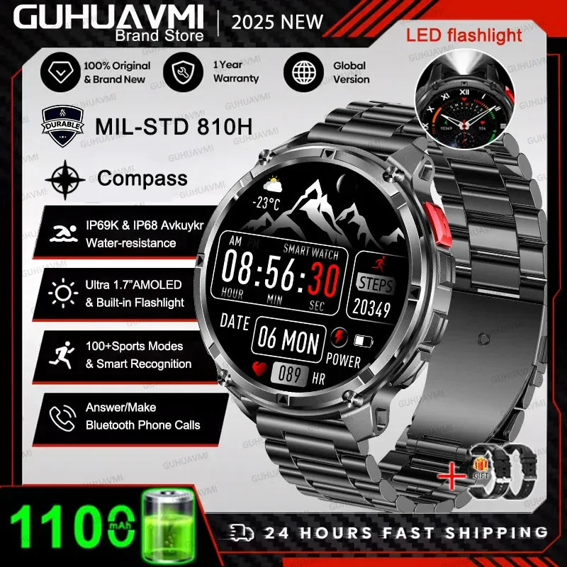 2026 New T-REX3 1100mAh Battery Smart Watch Men 10ATM Waterproof GPS Bluetooth Call 1.7" AMOLED HD Sports Flashlight Smart Watch - Wear444