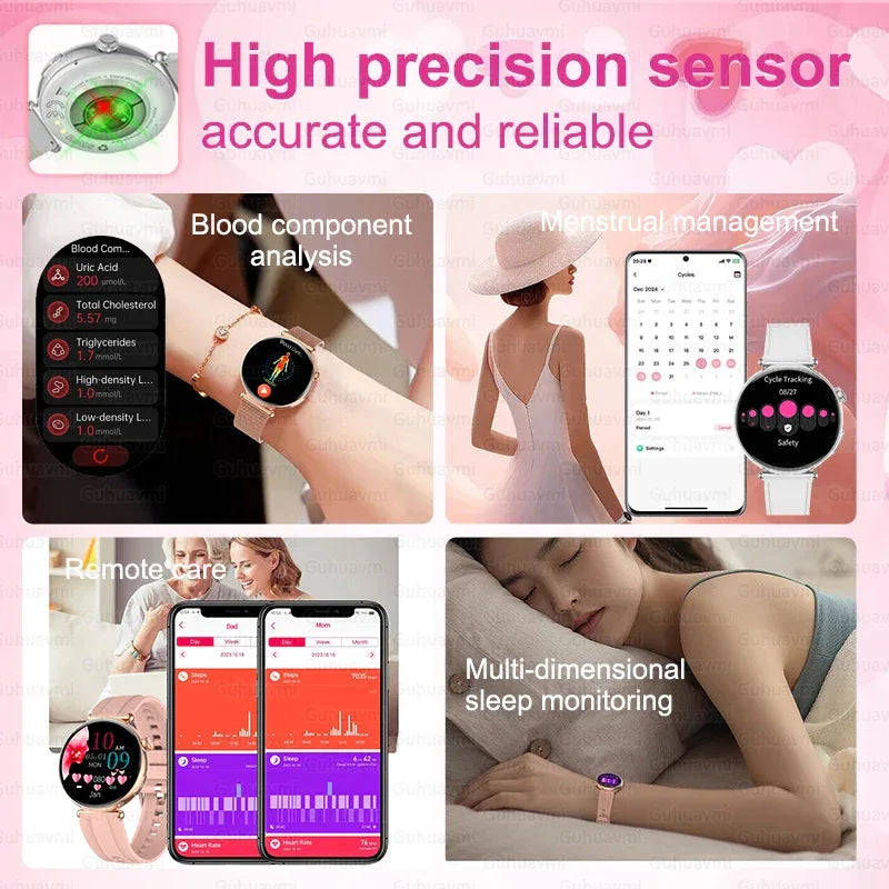 2026 New Women AI Smart Diagnosis Smart Watch HRV+ECG Uric Acid Blood Oxygen Health Monitor IP68 Waterproof Sports Smartwatches - Wear444