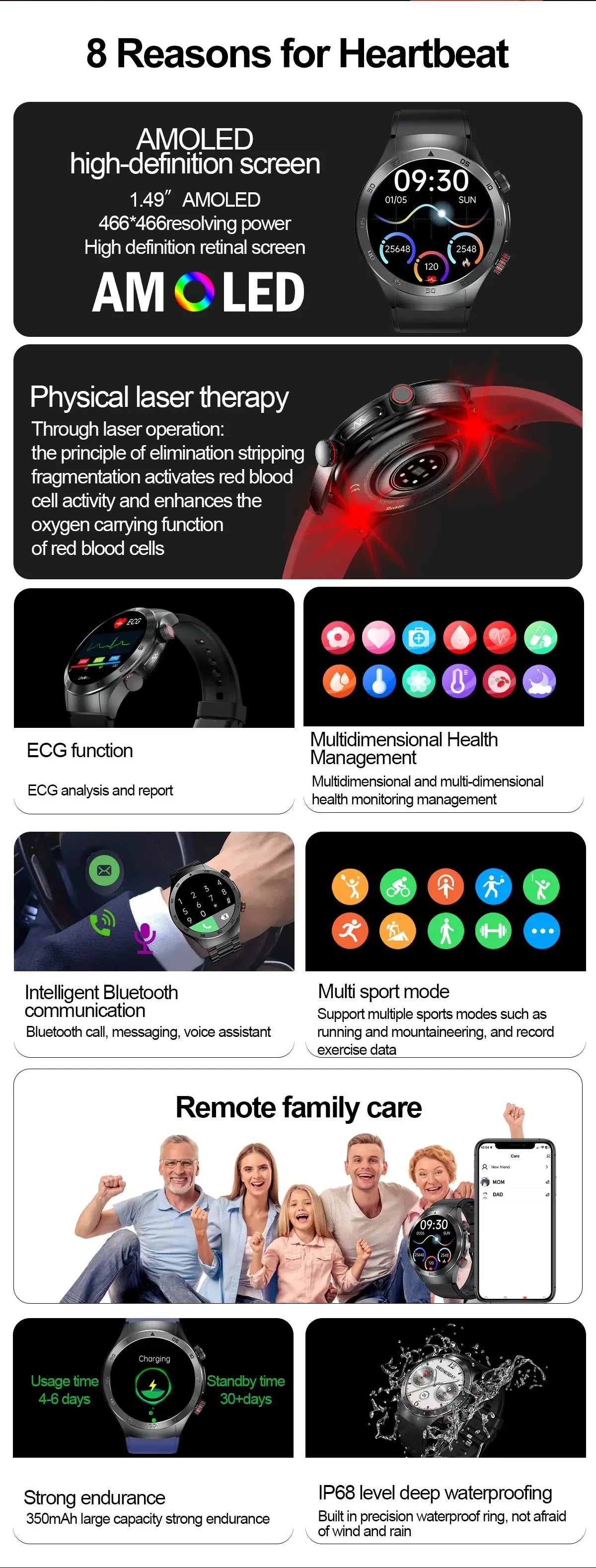 For Xiaomi Precise Laser Therapy Bracelet Uric Acid Blood Lipid ECG+PPG Health Smart Watch Bluetooth Call Smartwatches 2025 New - Wear444