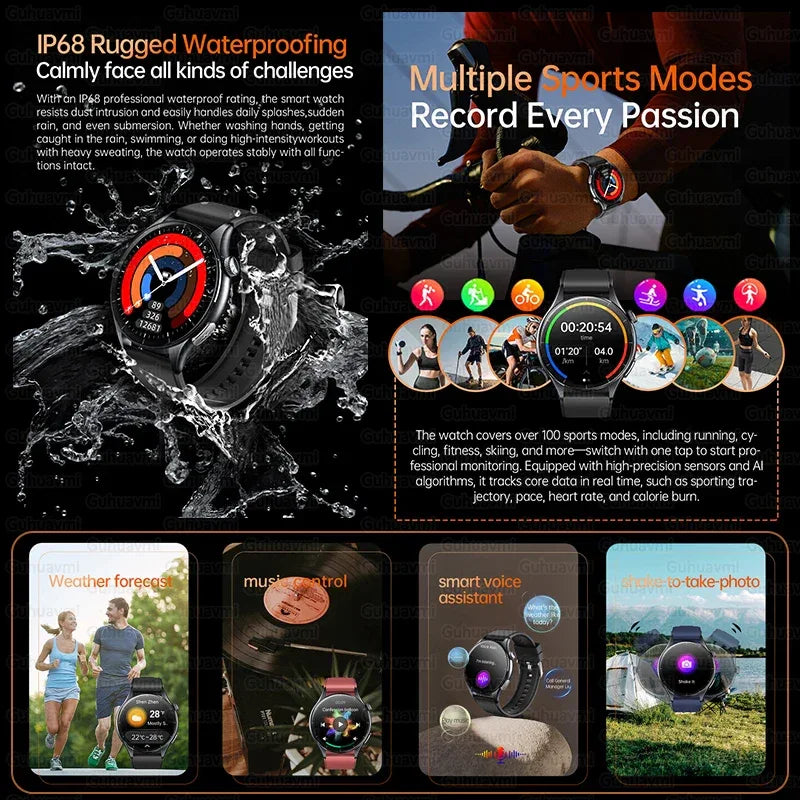 2025 New NFC+ECG+PPG Health Smart Watch BMI Fat Heart Rate Blood Pressure Watch 380mAh BT Call IP68 Waterproof Sports Bracelet - Wear444