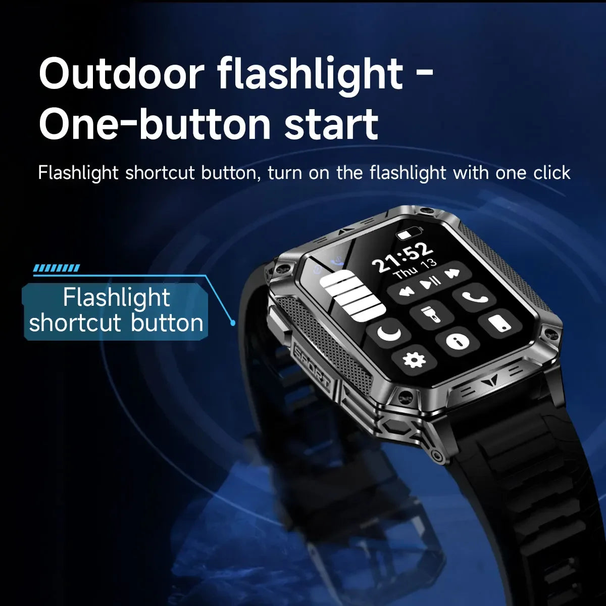 Robust military smart watch 1400Mah battery fitness tracking 10ATM waterproof tactical sports flashlight men's phone watch - Wear444