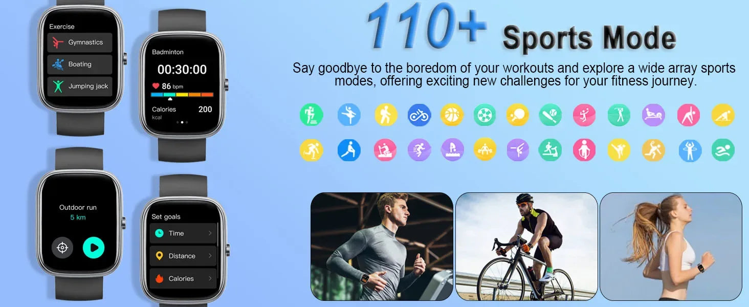 Smart Watch, 1.91" Smartwatch (Answer/Make Call), IP68 Waterproof Fitness Tracker, 110+ Sport Modes, Heart Rate and Sleep Monit - Wear444
