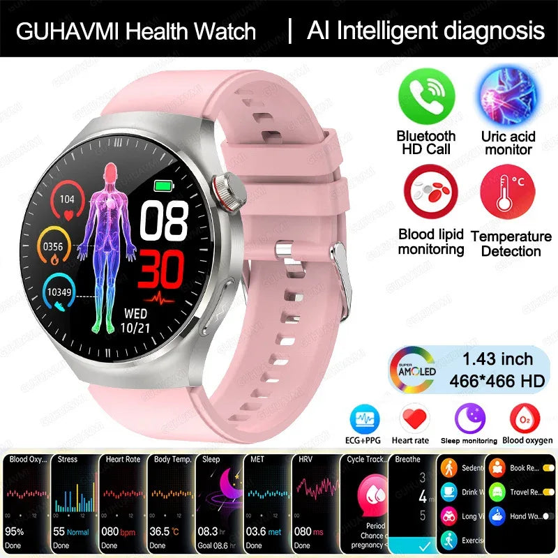 2025 New Nursing Grade Smart Watch Blood oxygen Blood Lipid Uric Acid ECG+PPG Body Temperature Bluetooth Call Health Smartwatch - Wear444