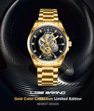 LIGE Fashion Quartz Watches For Men Gold Skeleton Retro Men Watch Top Brand Luxury Sport Waterproof Watch Men Relogios Masculino