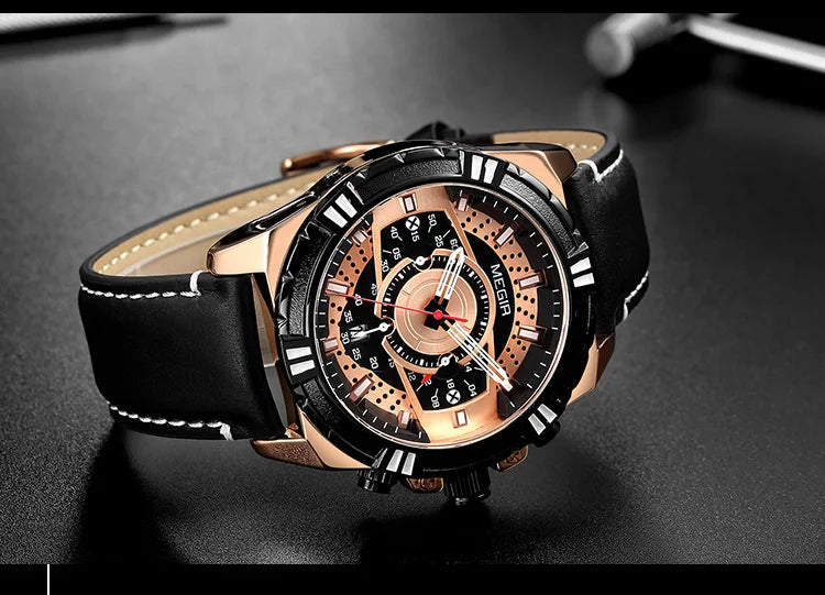 MEGIR Luxury Chronograph Watch - Leather Belt Luminous Sports Business