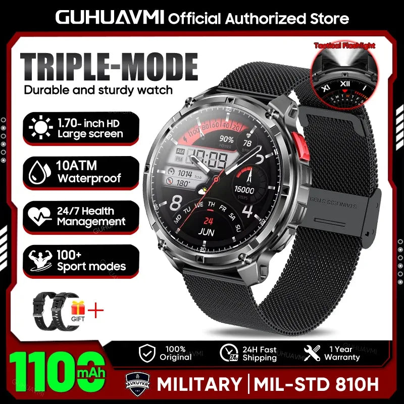 Military Men T-Rex3 Ultra GPS Track Smart Watch 1100mAh Battery Bluetooth Call Waterproof Flashlight Compass Outdoor Smart watch - Wear444