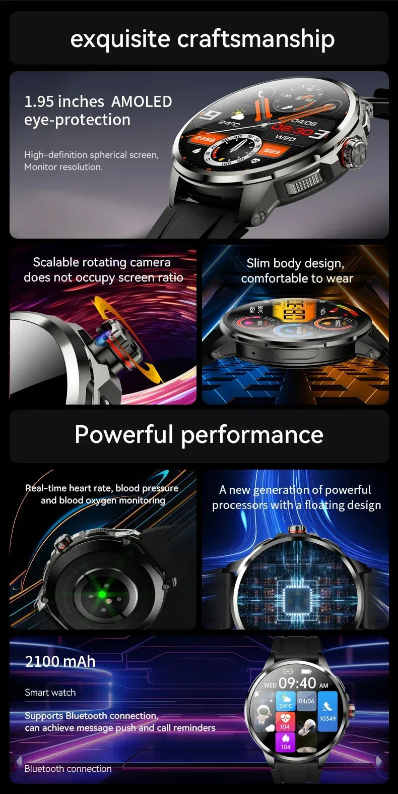 5G/4G Smart Watch Men Fashion 1.95 inch 720*720 AMOLED 8GB+128GB RAM 2100mah Battery GPS WIFI Google APPS Smartwatch Android 9.0 - Wear444