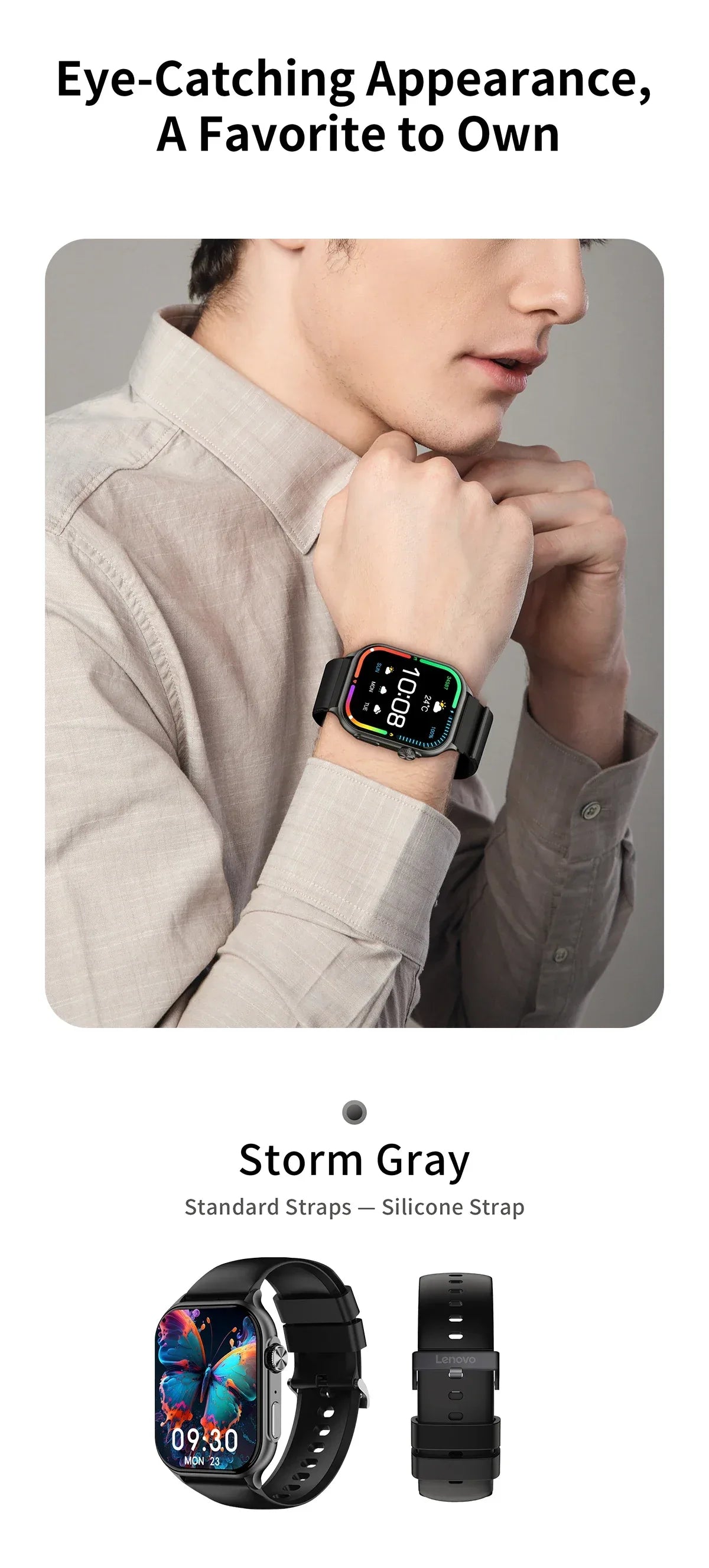 Original Lenovo Smart Watches Sports Fitness Watch Heart Rate Full Touch Screen BT Call Ultra Light Smartwatch for Men Women - Wear444