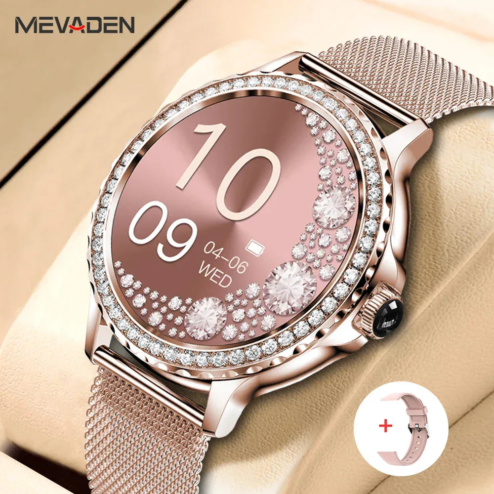MEVADEN Rose Gold Smart Watch Bluetooth Call Lady 100+ Sports Mode Fitness Health Monitor Women Smartwatch for IOS Android NX19 - Wear444