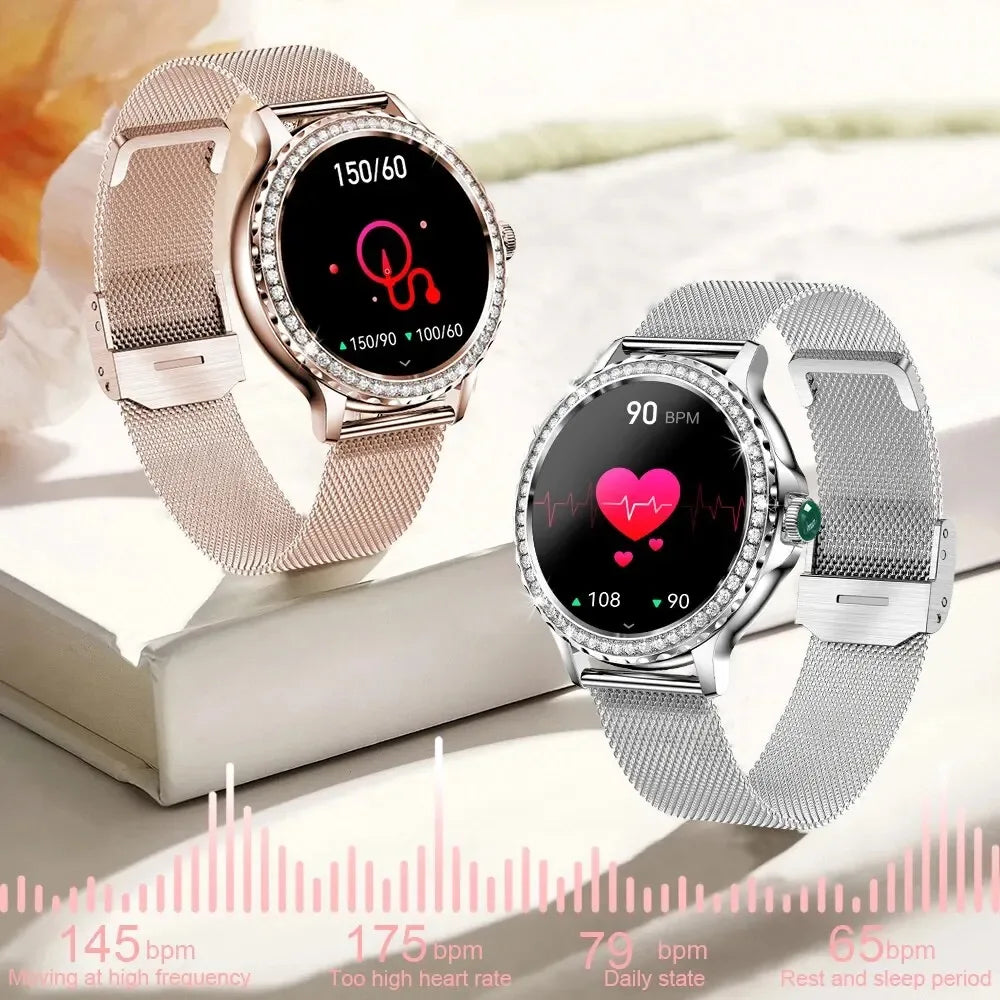 MEVADEN Rose Gold Smart Watch Bluetooth Call Lady 100+ Sports Mode Fitness Health Monitor Women Smartwatch for IOS Android NX19 - Wear444