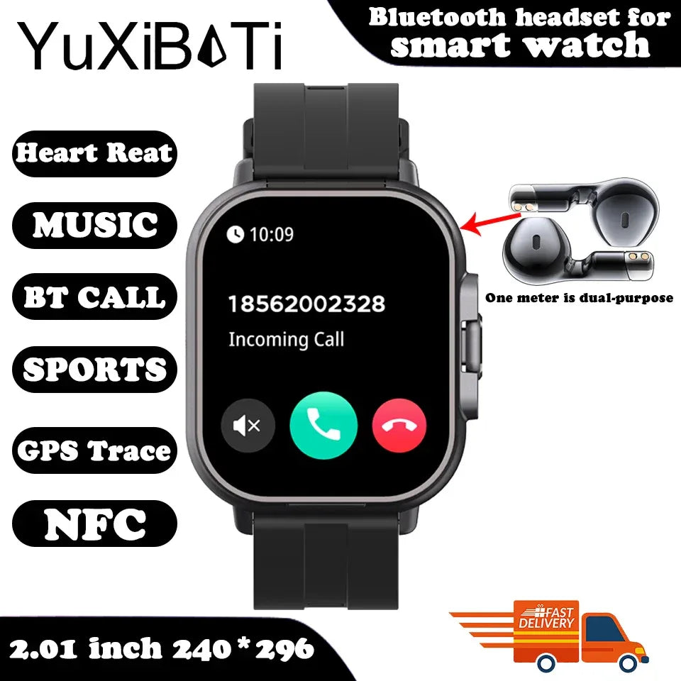 NFC Smart Watch TWS 2-in-1 Headset Bluetooth Call Heart Rate Blood Pressure Health Monitoring Headphones Play Music Smartwatch - Wear444