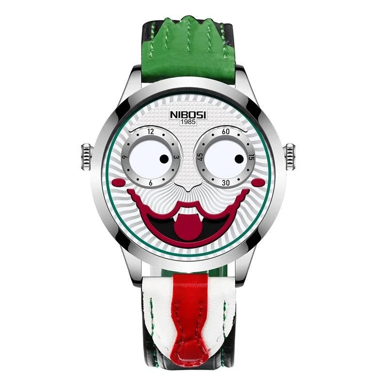 Creative Clown Dial Watch - Unique Leather Strap Design
