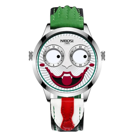 Quartz Watches For Men Clown Dial Fashion Creative Design Waterproof Clock Leather Strap Men Watch Часы Мужские Наручные Reloj
