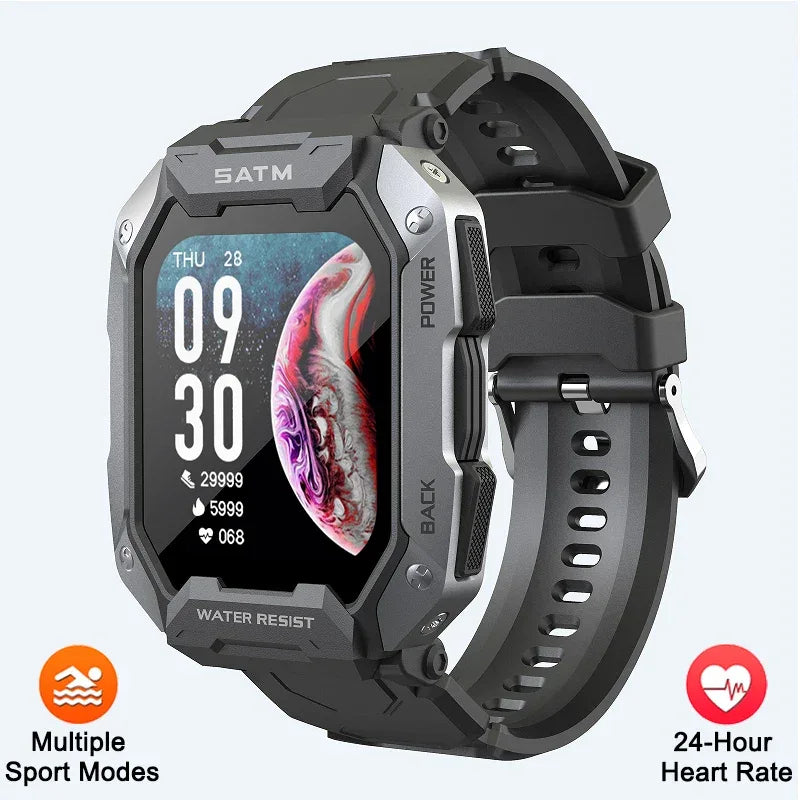 Military Smart Watch Men Carbon Black Ultra Army Outdoor 5ATM Waterproof Sports Smartwatch 2024 Heart Rate Blood Oxygen Monitor - Wear444