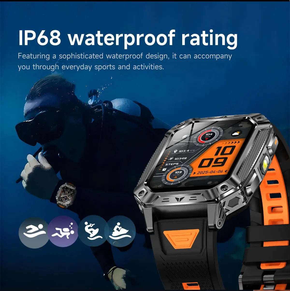 Robust military smart watch 1400Mah battery fitness tracking 10ATM waterproof tactical sports flashlight men's phone watch - Wear444