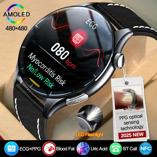 2025 New NFC+ECG+PPG Health Smart Watch BMI Fat Heart Rate Blood Pressure Watch 380mAh BT Call IP68 Waterproof Sports Bracelet - Wear444