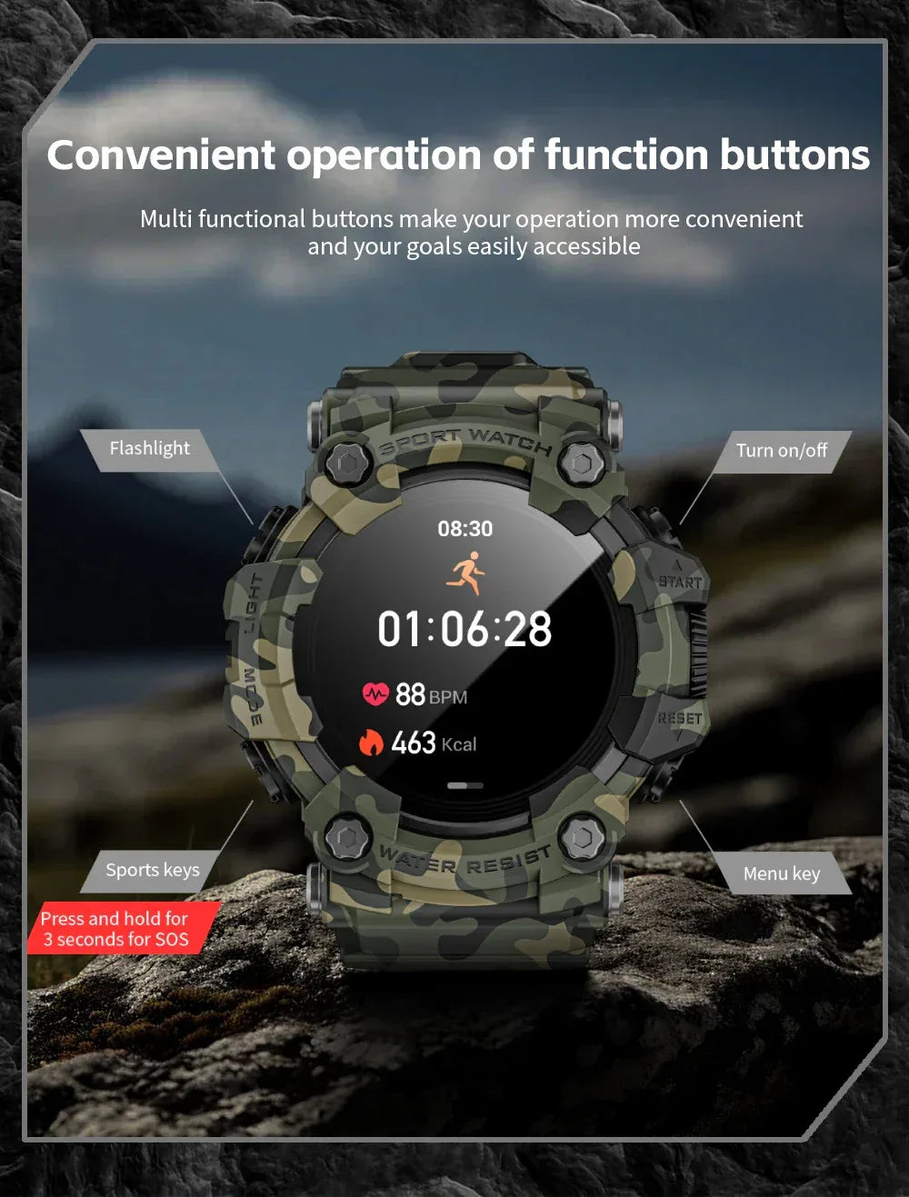 LOKMAT ATTACK-GT Upgrade Sport Smart Watch Waterproof Bluetooth Calls Rugged Smartwatches Flashlight Fitness Tracker for Phone - Wear444