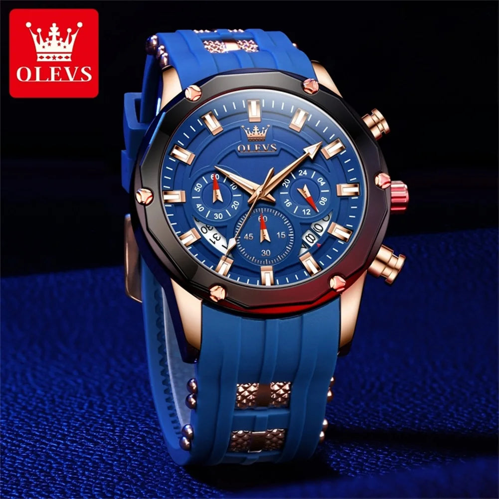 OLEVS Blue Sport Watch - Luminous Rubber Band Athletic