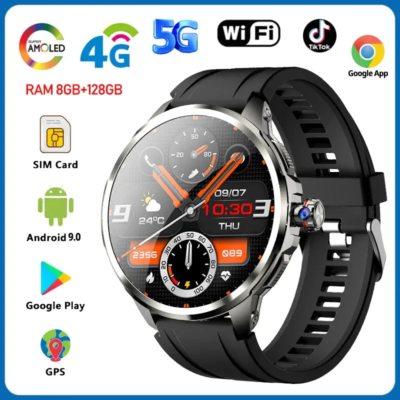 8GB+128GB RAM 5G/4G Smart Watch 1.95 inch AMOLED 2100mah Battery 900W Camera GPS WIFI Google APP Download Android 9.0 Smartwatch - Wear444