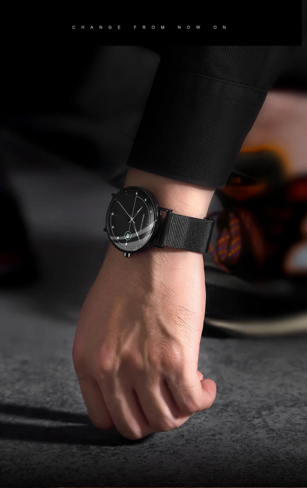 Top Men Quartz Watch With Japanese Movement Simple Blue Black Stainless Steel Mesh Belt Waterproof Travel Fashion Men Wristwatch