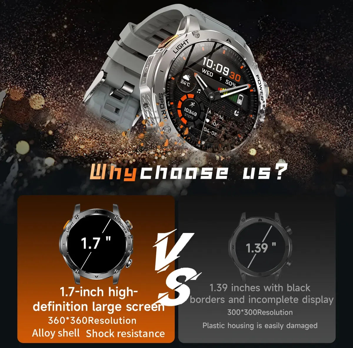 2025 New Military T-Rex 3 Ultra 1000mAh Battery Smart Watch 5ATM Waterproof Flashlight Heart Rate Sports tracker Smartwatch Men - Wear444