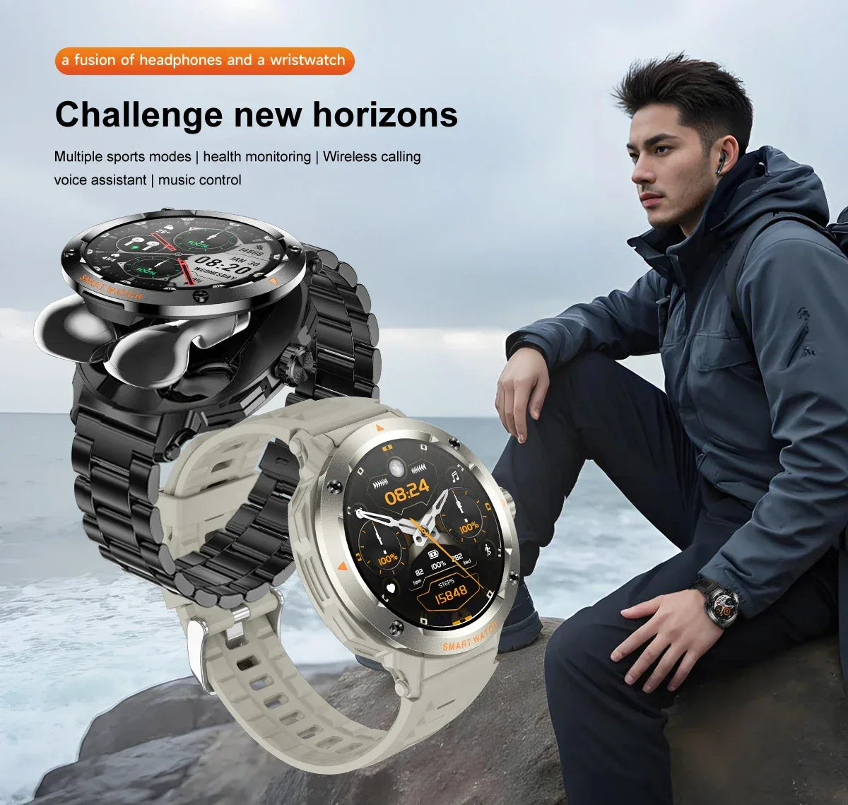 2025 NewSmart Watch With BT earphone 2-In-1 NFC Bluetooth Call Men Watch GPS Track Heart Rate Monitor Play Music SmartWatch GIFT - Wear444