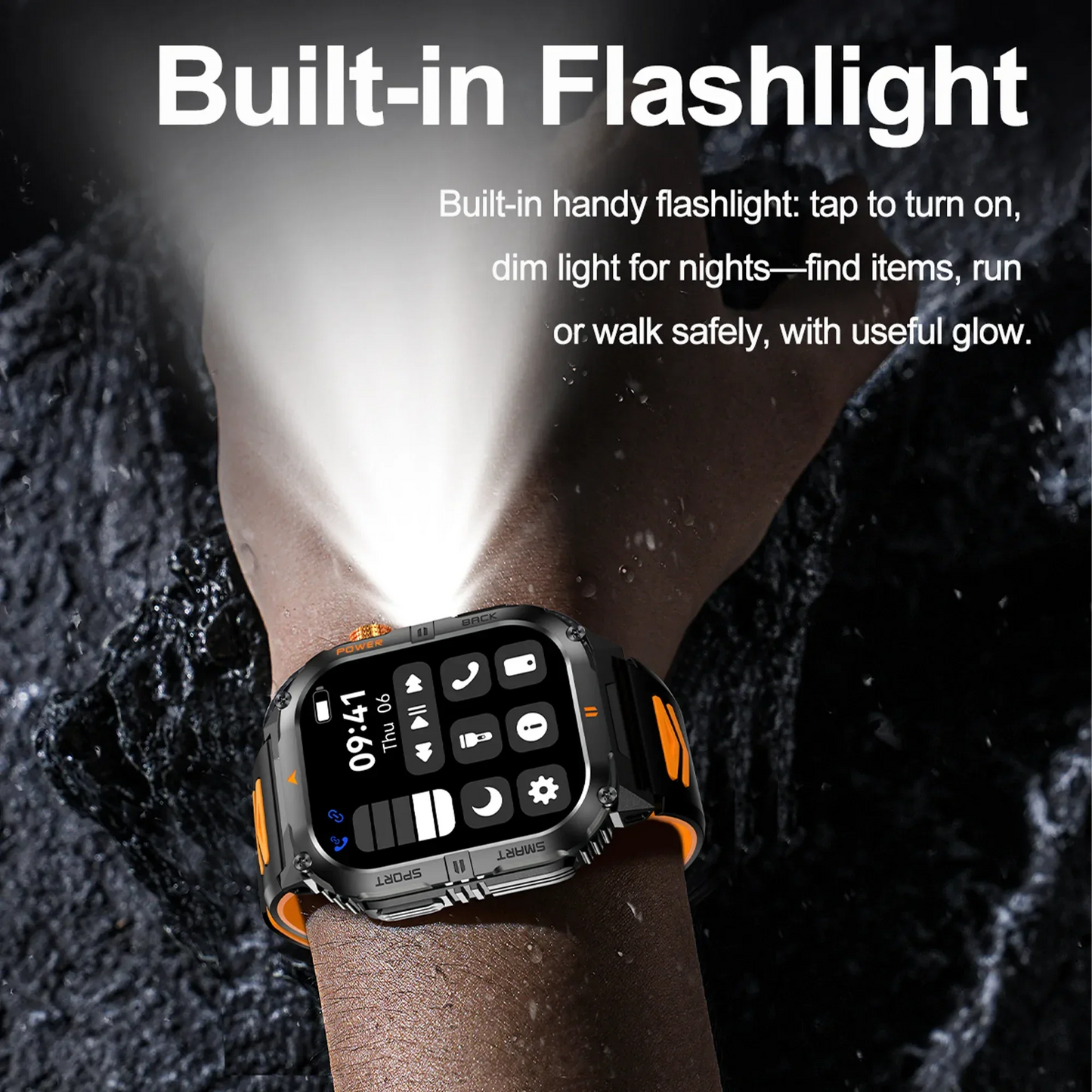 New 1000mAh military outdoor smartwatch for men, LED flashlight, IP68 waterproof, GPS sports, 2.01-inch Bluetooth call smartwatc - Wear444