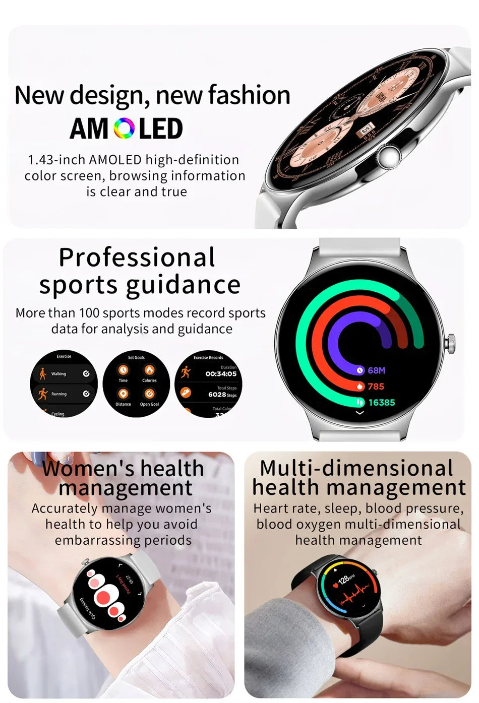 For Huawei Xiaomi New Ultra Thin Smart Watch Women Screen Always Display Time Sports Bracelet Bluetooth Call Fashion Smartwatch - Wear444