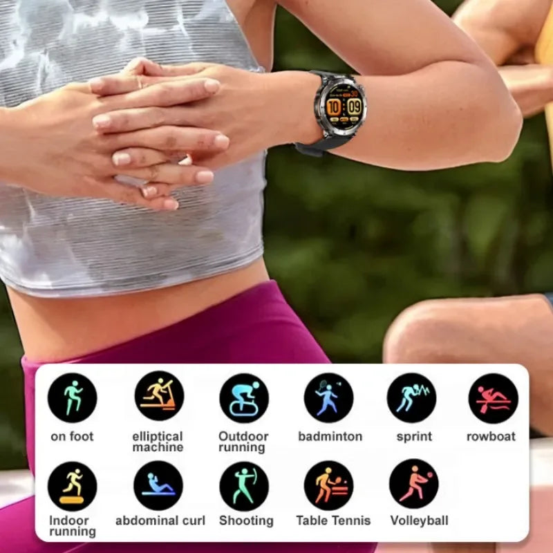 Flashlight Smart Watch Men BT Calls Voice Assistant Watchproof Heart Rate Monitor Remote Control Photography Outdoor Compass - Wear444