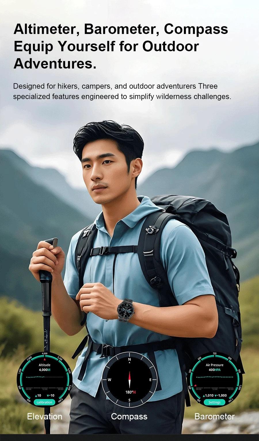 2025 New Military T-Rex 3 Ultra GPS Smart Watch 1000mAh Battery 10ATM Waterproof Compass Flashlight Sports trackr Smartwatch Men - Wear444