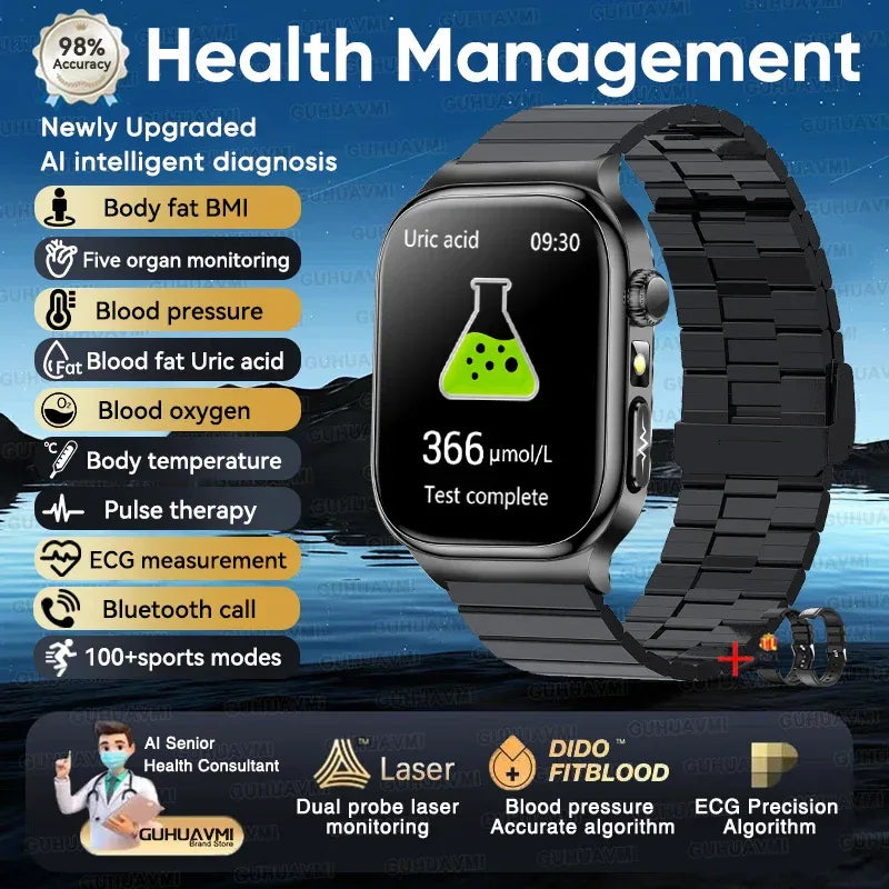 Accurate Measurement Health Smart Watch ECG+PPG Uric Acid Blood Pressure Blood Lipids BT Call Bluetooth Sport tracker Smartwatch - Wear444