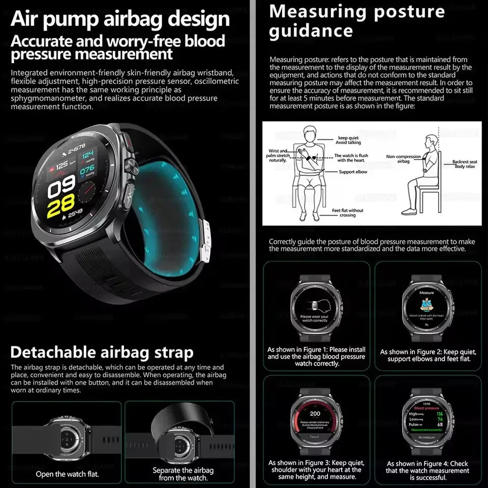 Airbag measurement Smart Watch Men ECG Air Pump Blood Pressure Blood Oxygen BT Call NFC SmartWatch For Man Android iOS upgrade - Wear444