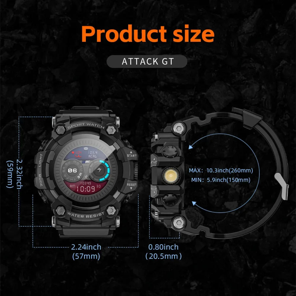LOKMAT ATTACK-GT Upgrade Sport Smart Watch Waterproof Bluetooth Calls Rugged Smartwatches Flashlight Fitness Tracker for Phone - Wear444