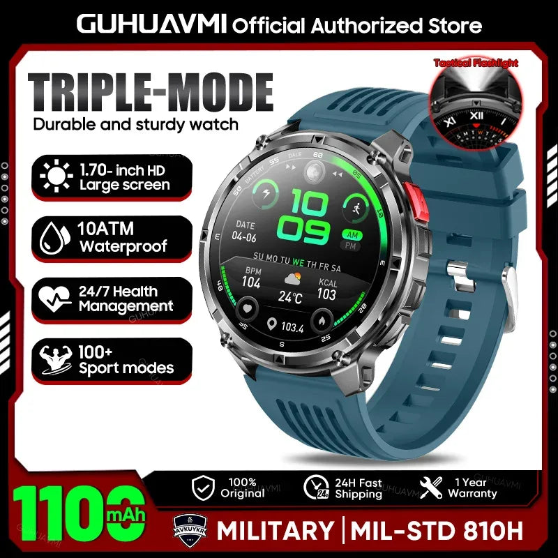 Military Men T-Rex3 Ultra GPS Track Smart Watch 1100mAh Battery Bluetooth Call Waterproof Flashlight Compass Outdoor Smart watch - Wear444